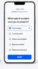 Interactive accident value calculator displayed on a smartphone.