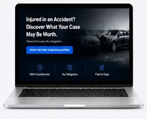 Branded personal injury law firm landing page displayed on a laptop.